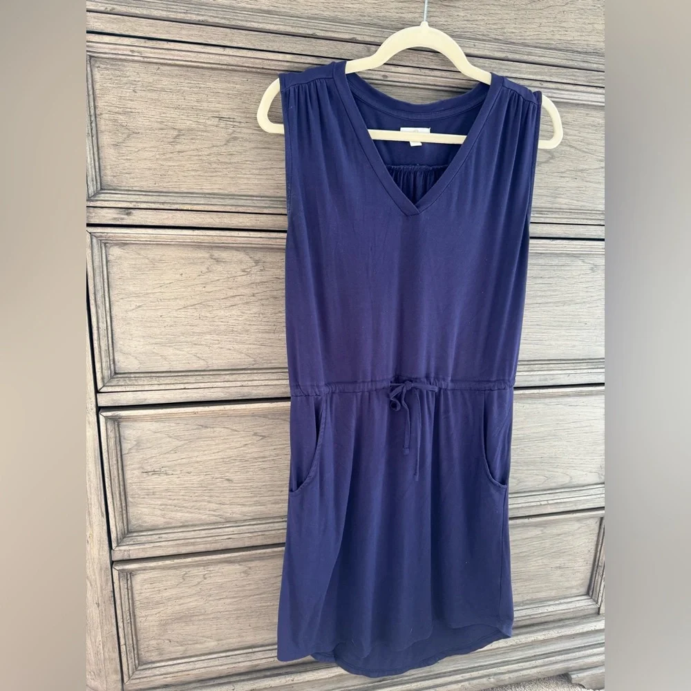 Navy Blue Sleeveless Dress EUC Tie Waist Mini Tank Top Viscose Small